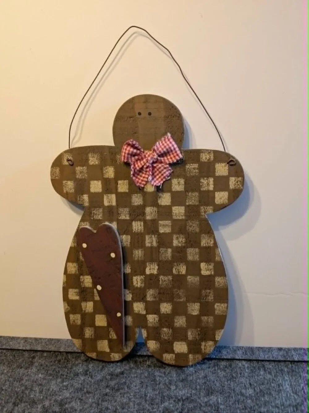 Rustic Wooden Gingerbread Man Wall Hanging Primitive Country Christmas Decor
